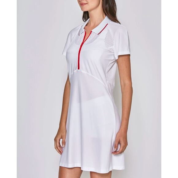 (XS) NWT $195  L'Etoile Sport MESH ZIP PERFORMANCE DRESS White Red - Picture 3 of 6